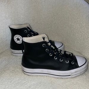 Black Leather Platform Converse